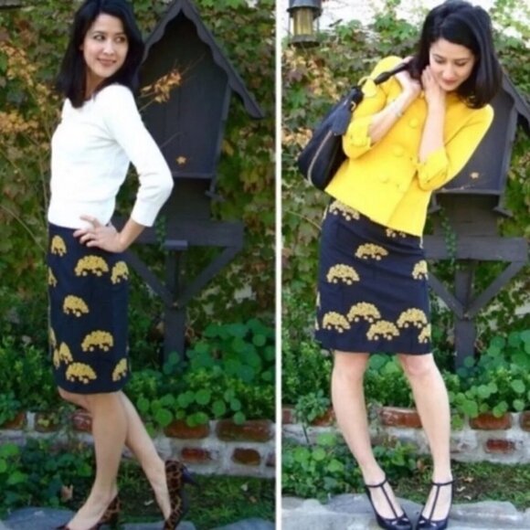 Anthropologie Floreat Size 4 Fennel Flower Embroidered Floral Pencil Skirt Black - Picture 2 of 11